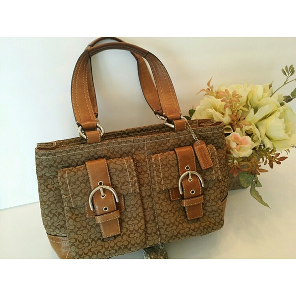Coach Handbags - Coach Signature Jacquard Purse Handbag Brown
